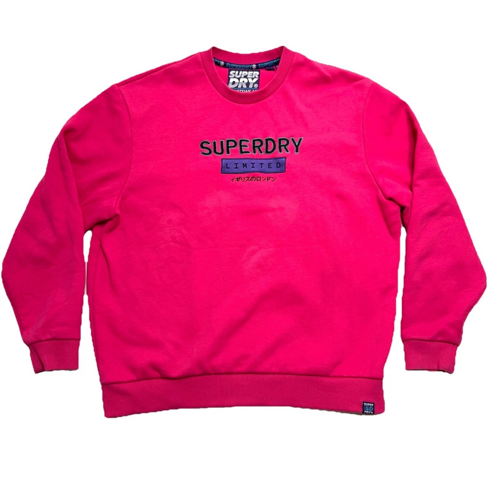 SuperDry Sweatshirt US Size 6 Hot Bright‎ Pink Logo Fleece Limited Sportswear